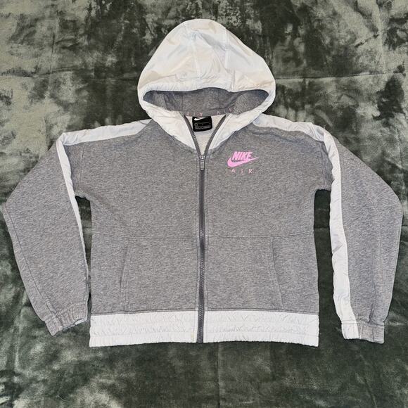 Nike Air Full Zip Hoodie Jacket Girls Large Heather Gray Long Sleeve Activewear - Picture 1 of 9
